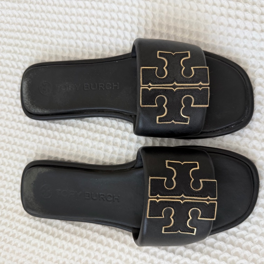 Tory Burch Black Slides with Gold Accents